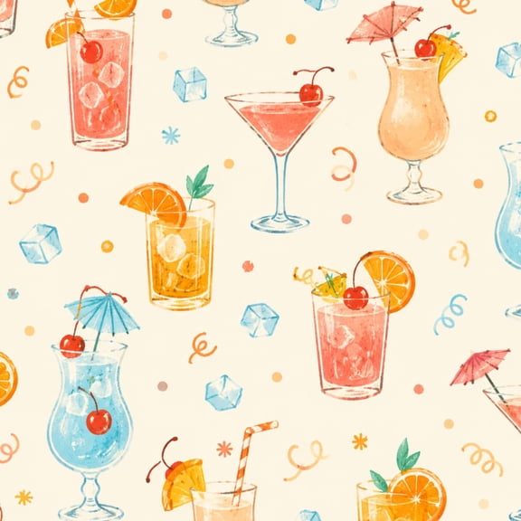 Peel and Stick Wallpaper Colorful Cocktail Drink Fruits Ice Cubes Beige Wall Mural 23.6in x 9.8ft Self Adhesive Removable Wall Paper Renter Friendly Wallpaper for Bedroom Living Room Cabinets