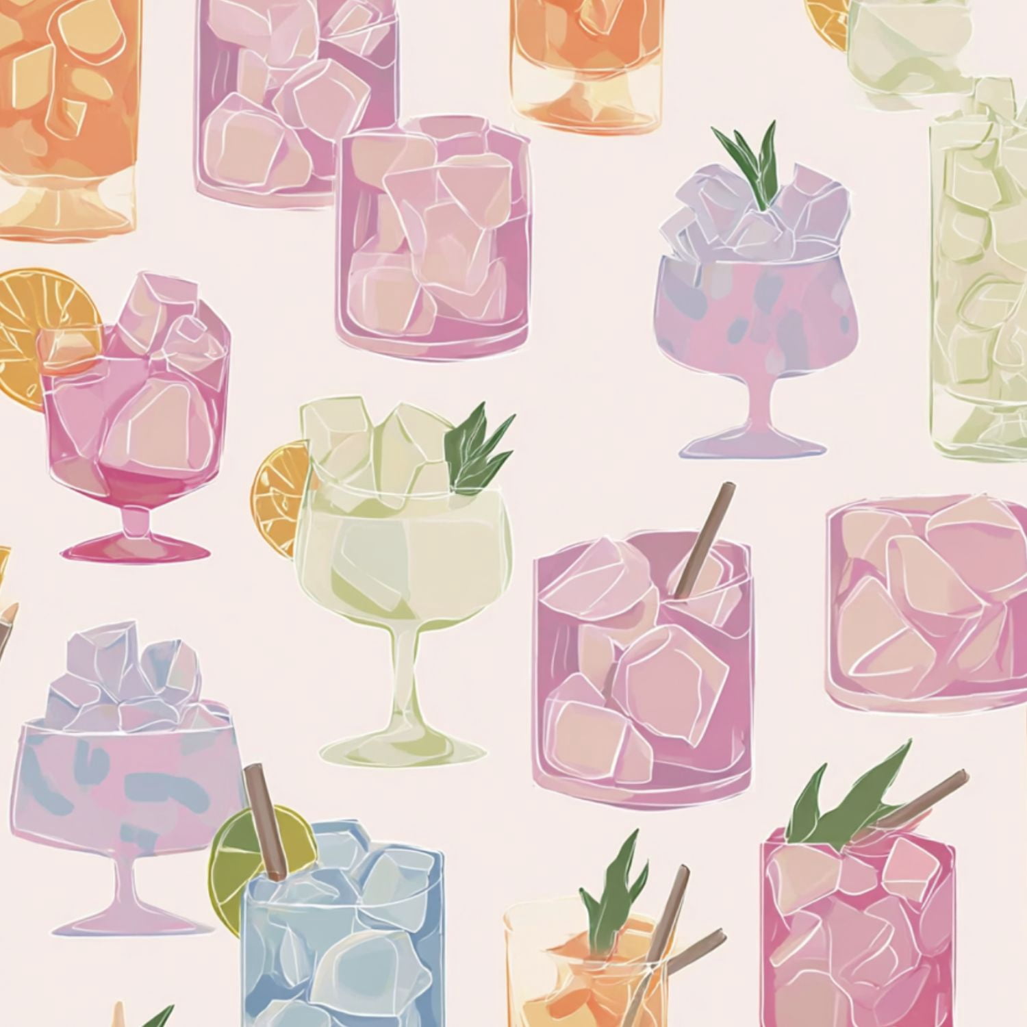 Peel and Stick Wallpaper Colorful Cocktail Glass Ice Cubes Citrus Pastel Style Wall Mural 17.7in x 9.8ft Self Adhesive Removable Wall Paper Renter Friendly Wallpaper for Nursery Bedroom Cabinets