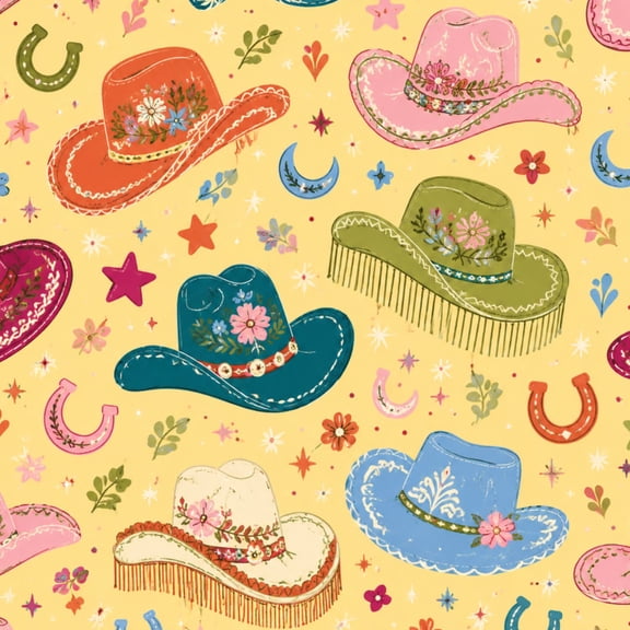 Peel and Stick Wallpaper Colorful Cowboy Hat Stars Hearts Flowers Western Elements 17.7in x 118in Contact Paper Removable Self Adhesive Wall Mural Wall Decor for Bedroom Kitchen Cabinets