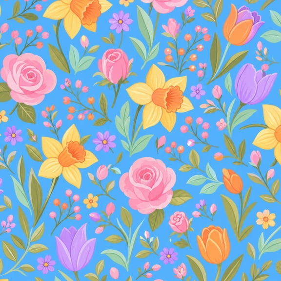 Peel and Stick Wallpaper Colorful Floral Daffodils Tulips Roses Blue 17.7in x 118in Contact Paper Removable Self Adhesive Wall Mural Wall Decor for Bedroom Kitchen Cabinets