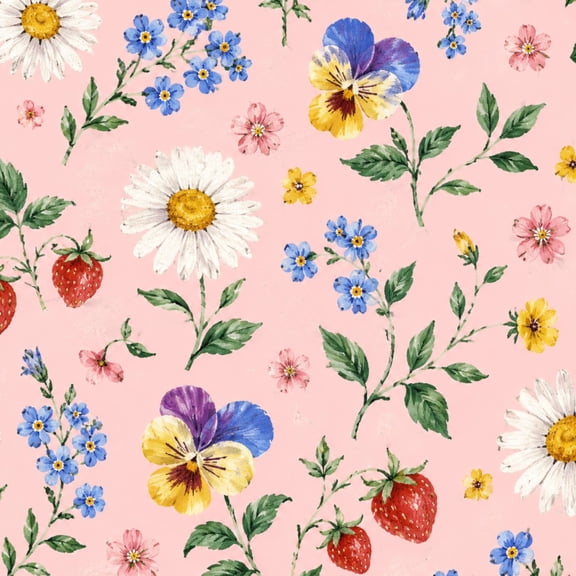 Peel and Stick Wallpaper Colorful Floral Strawberry Pink Gingham 24in x 118in Contact Paper Removable Self Adhesive Wall Mural Wall Decor for Bedroom Kitchen Cabinets