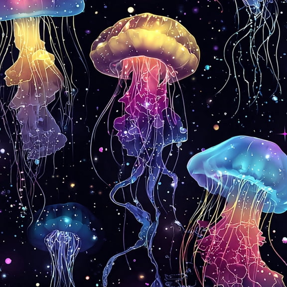 Peel and Stick Wallpaper Colorful Glowing Jellyfish Floating Dark Cosmic Wall Mural 23.6in x 9.8ft Self Adhesive Removable Wall Paper Renter Friendly Wallpaper for Nursery Bedroom Cabinets
