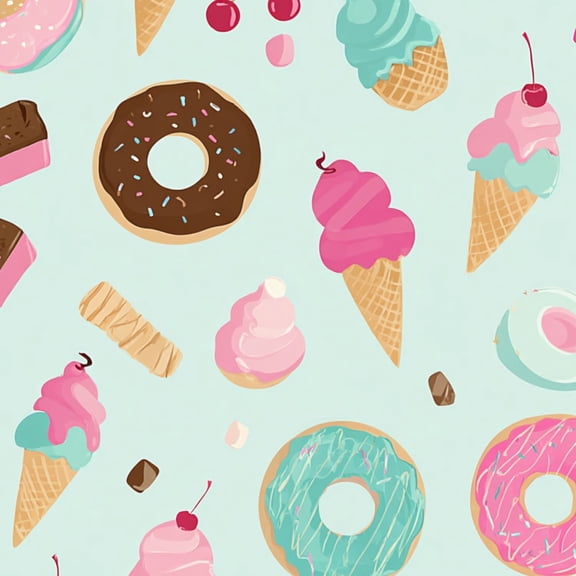 Peel and Stick Wallpaper Colorful Ice Cream Cones Donuts Sweets Light Blue Wall Mural 17.7in x 9.8ft Self Adhesive Removable Wall Paper Renter Friendly Wallpaper for Nursery Bedroom Cabinets