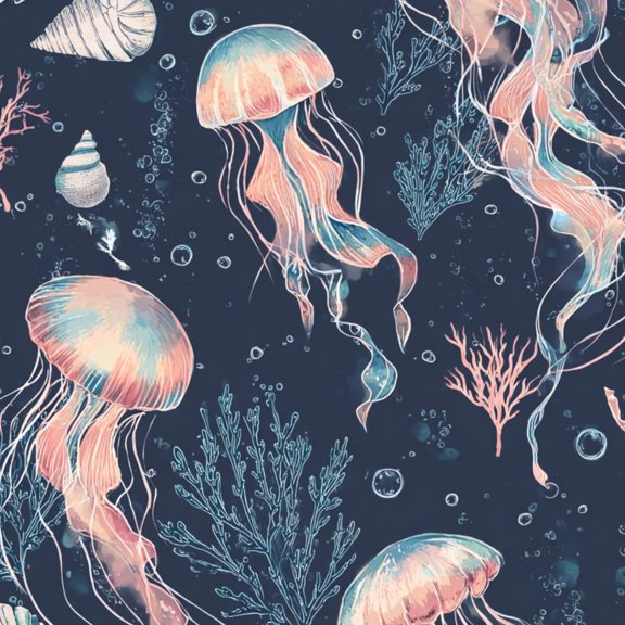 Peel and Stick Wallpaper Colorful Jellyfish Coral Sea Shells Dark Wall Mural 17.7in x 9.8ft Self Adhesive Removable Wall Paper Renter Friendly Wallpaper for Nursery Bedroom Cabinets