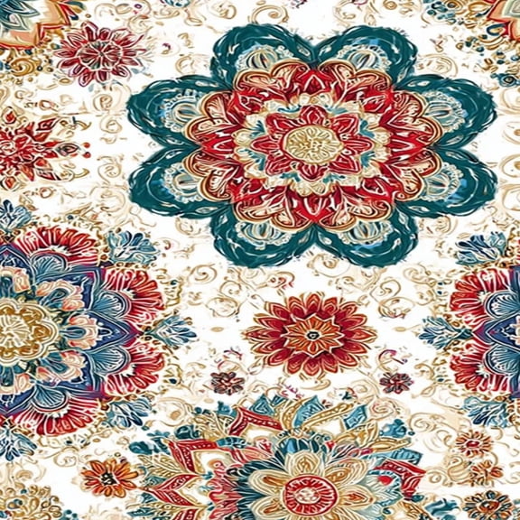 Peel and Stick Wallpaper Colorful Mandala Floral Red Blue Gold Ornamental African Wall Mural 23.6in x 9.8ft Self Adhesive Removable Wall Paper Renter Friendly Wallpaper for Nursery Bedroom Cabinets