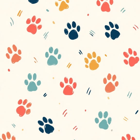 Peel and Stick Wallpaper Colorful Paw Print Blue Coral Yellow Accents Cream Wall Mural 17.7in x 9.8ft Self Adhesive Removable Wall Paper Renter Friendly Wallpaper for Nursery Bedroom Cabinets