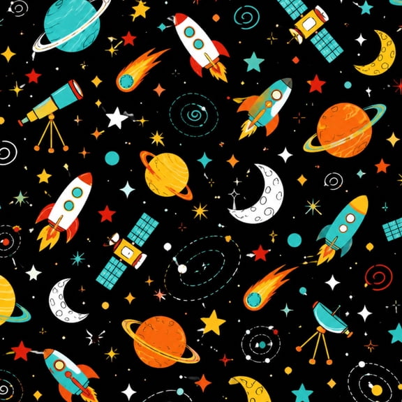 Peel and Stick Wallpaper Colorful Space Rockets Planets Satellites Stars Black Wall Mural 23.6in x 9.8ft Self Adhesive Removable Wall Paper Renter Friendly Wallpaper for Nursery Bedroom Cabinets