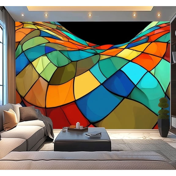 Peel and Stick Wallpaper Colorful Stained Glass Spiral Stained Glass Windows Pictures Curved Modern Art Wall Mural Decor Self Adhesive and Removable 100in x 144in