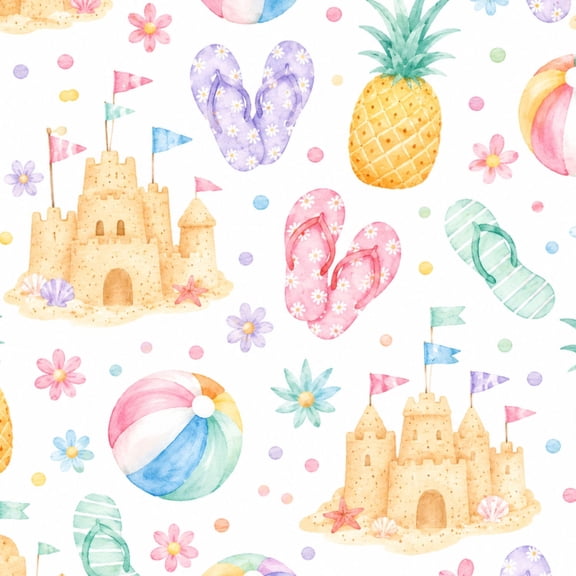 Peel and Stick Wallpaper Colorful Summer Sandcastles Pineapples Flip Flops Beach Balls 17.7in x 118in Contact Paper Removable Self Adhesive Wall Mural Wall Decor for Bedroom Kitchen Cabinets