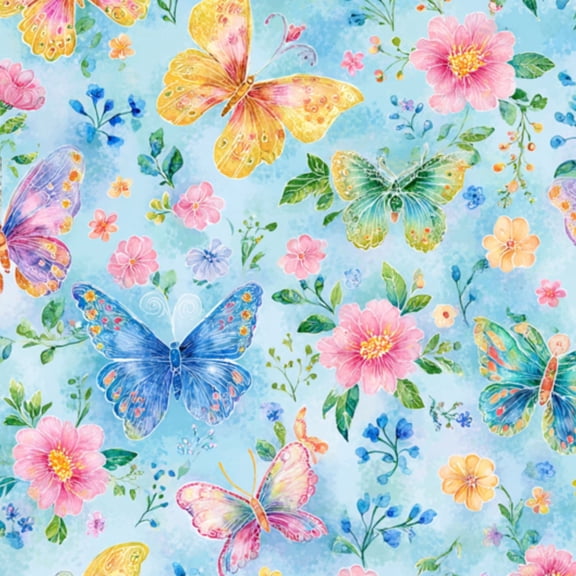 Peel and Stick Wallpaper Colorful Watercolor Butterflies Flowers Light Blue 17.7in x 118in Contact Paper Removable Self Adhesive Wall Mural Wall Decor for Bedroom Kitchen Cabinets