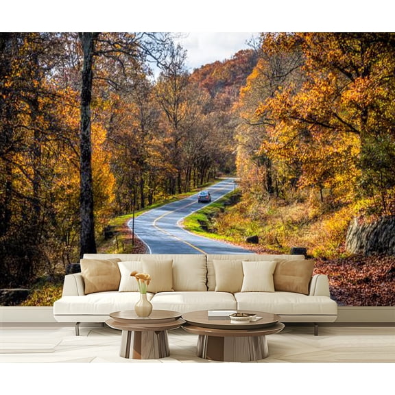 Peel and Stick Wallpaper Colorful yellow orange foliage autumn fall season Fawn Ridge drive Modern Art Wall Mural Decor Self Adhesive and Removable 69in x 98in