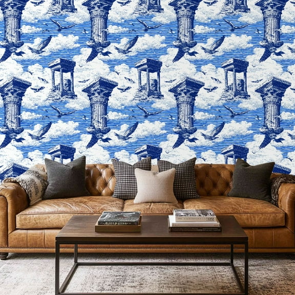 Peel and Stick Wallpaper Contact Paper Blue Nautical Ocean Beach French Toile Light Blue White Sailing Ships Self Adhesive and Removable 17.7in x 118in