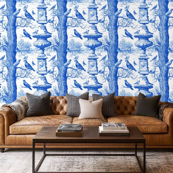 Peel and Stick Wallpaper Contact Paper Blue White Vintage French Country Farmhouse Temporary Nursery Statue Self Adhesive and Removable 17.7in x 118in