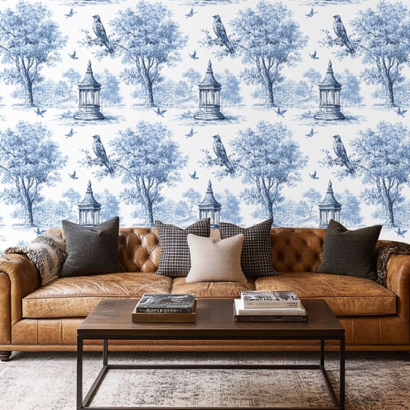 Peel and Stick Wallpaper Contact Paper Blue White Vintage French Country Farmhouse Temporary Nursery Statue Self Adhesive and Removable 17.7in x 118in