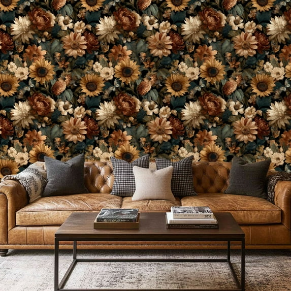 Peel and Stick Wallpaper Contact Paper Floral Boho Floral Yellow Orange Vintage Daisy Dahlia Gerbera Textured Self Adhesive and Removable 17.7in x 118in