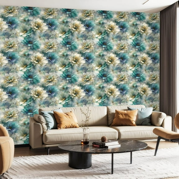 Peel and Stick Wallpaper Contact Paper Floral Vintage Boho Teal Daisy Flowers Blue Green Wildflowers Delicate Self Adhesive and Removable 24in x 118in