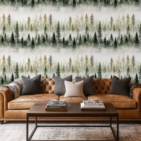 Peel and Stick Wallpaper Contact Paper Forest Tree Wood Green Pine Trees Mist Dense Forest Evergreens Nature Self Adhesive and Removable 17.7in x 118in