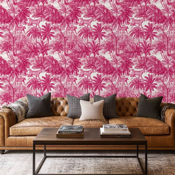 Peel and Stick Wallpaper Contact Paper French Country Style Pink Vintage Chinoiserie Farmhouse Style Forest Self Adhesive and Removable 17.7in x 118in