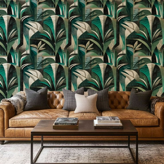 Peel and Stick Wallpaper Contact Paper Vintage Floral Tropical Jungle Botanical Leaf Moody Dark Black Green Self Adhesive and Removable 17.7in x 118in