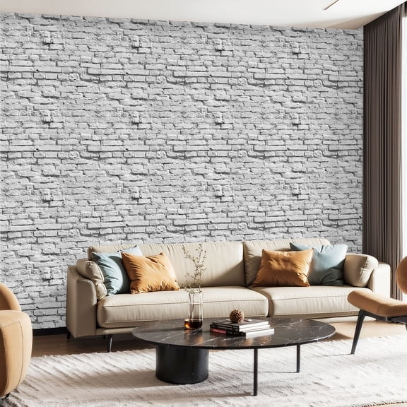 Peel and Stick Wallpaper Contact Paper Whitewashed White Brick Photographic Design 3D Effect Realistic Rustic Self Adhesive and Removable 24in x 118in
