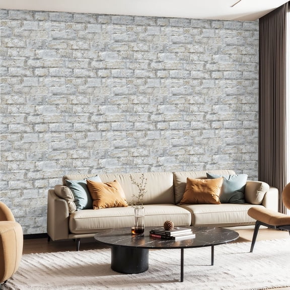 Peel and Stick Wallpaper Contact Paper Whitewashed White Brick Photographic Design 3D Effect Realistic Rustic Self Adhesive and Removable 24in x 118in