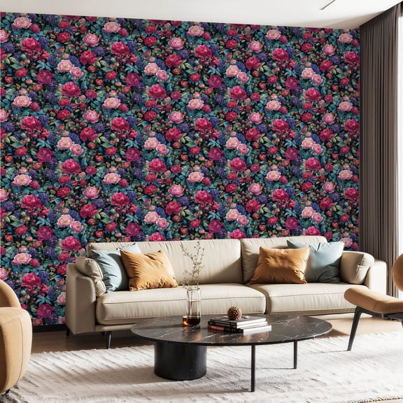 Peel and Stick Wallpaper Contact Paper Wild Spring Peel Stick Bouquet Botanical Floral Black Green Pink Pink Self Adhesive and Removable 23.6in x 118in