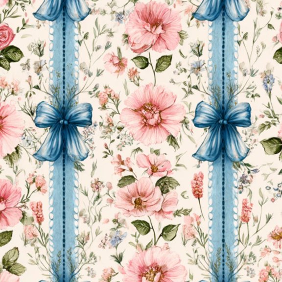 Peel and Stick Wallpaper Coquette Pink Floral Ribbon Vintage Blue Stripe Rose Flower 17.7in x 118in Contact Paper Removable Self Adhesive Wall Mural Wall Decor for Bedroom Kitchen Cabinets
