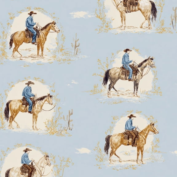 Peel and Stick Wallpaper Cowboy Riding Horse Vintage Western Desert Blue Wall Mural 17.7in x 9.8ft Self Adhesive Removable Wall Paper Renter Friendly Wallpaper for Bedroom Nursery Living Room