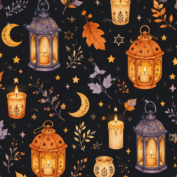 Peel and Stick Wallpaper Cozy Autumn Lanterns Candles Seasonal Leaves Black Wall Mural 23.6in x 9.8ft Self Adhesive Removable Wall Paper Renter Friendly Wallpaper for Nursery Bedroom Cabinets