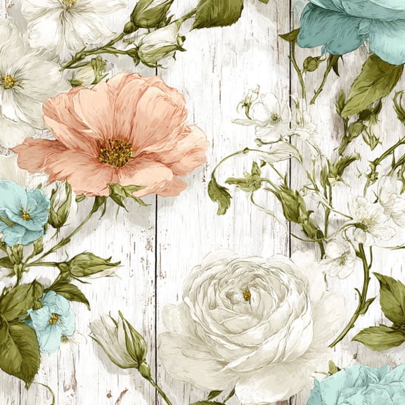 Peel and Stick Wallpaper Cozy Vintage Floral Peach Green Blue Tones Spring Decor Wall Mural 17.7in x 9.8ft Self Adhesive Removable Wall Paper Renter Friendly Wallpaper for Nursery Bedroom Cabinets