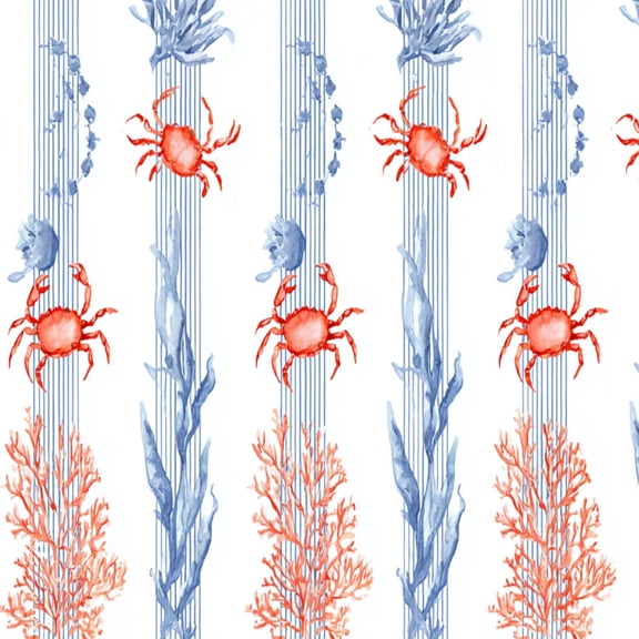 Peel and Stick Wallpaper Crab Coral Watercolor Ocean Elements coastal Wall Mural 17.7in x 9.8ft Self Adhesive Removable Wall Paper Renter Friendly Wallpaper for Women Girl Bedroom Nursery