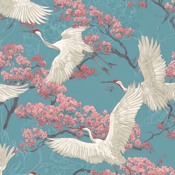 Peel and Stick Wallpaper Cranes Among Vibrant Red Blossoms Teal 24in x 118in Contact Paper Removable Self Adhesive Wall Mural Wall Decor for Bedroom Kitchen Cabinets