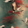 thumbnail image 1 of Peel and Stick Wallpaper Cranes Flight Autumn Landscape Red Foliage Misty Forest Wall Mural 23.6in x 9.8ft Waterproof Self Adhesive Wall Paper Contact Paper for Bedroom Walls Cabinet Locker, 1 of 8