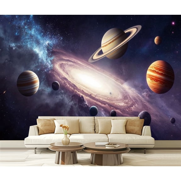 Peel and Stick Wallpaper Creating Solar System Planets Stars Galaxies Saturn s Rings Nebula Modern Art Wall Mural Decor Self Adhesive and Removable 69in x 98in