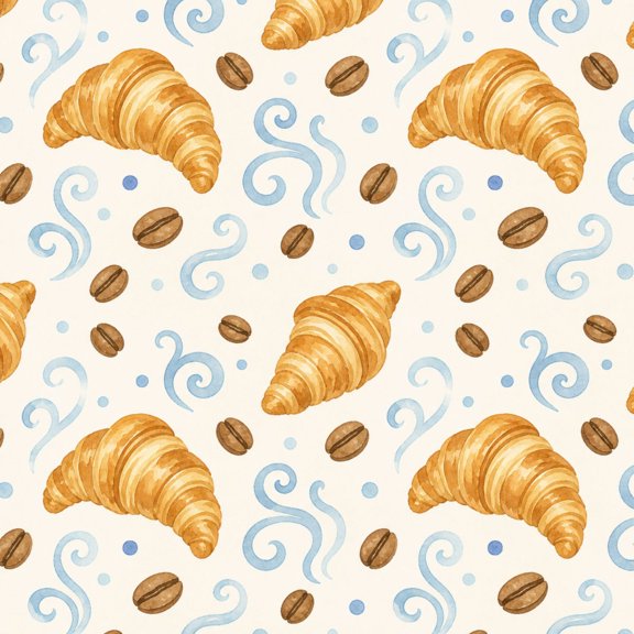 Peel and Stick Wallpaper Croissants Coffee Beans Blue Swirls Watercolor Style Wall Mural 23.6in x 9.8ft Self Adhesive Removable Wall Paper Renter Friendly Wallpaper for Bedroom Living Room