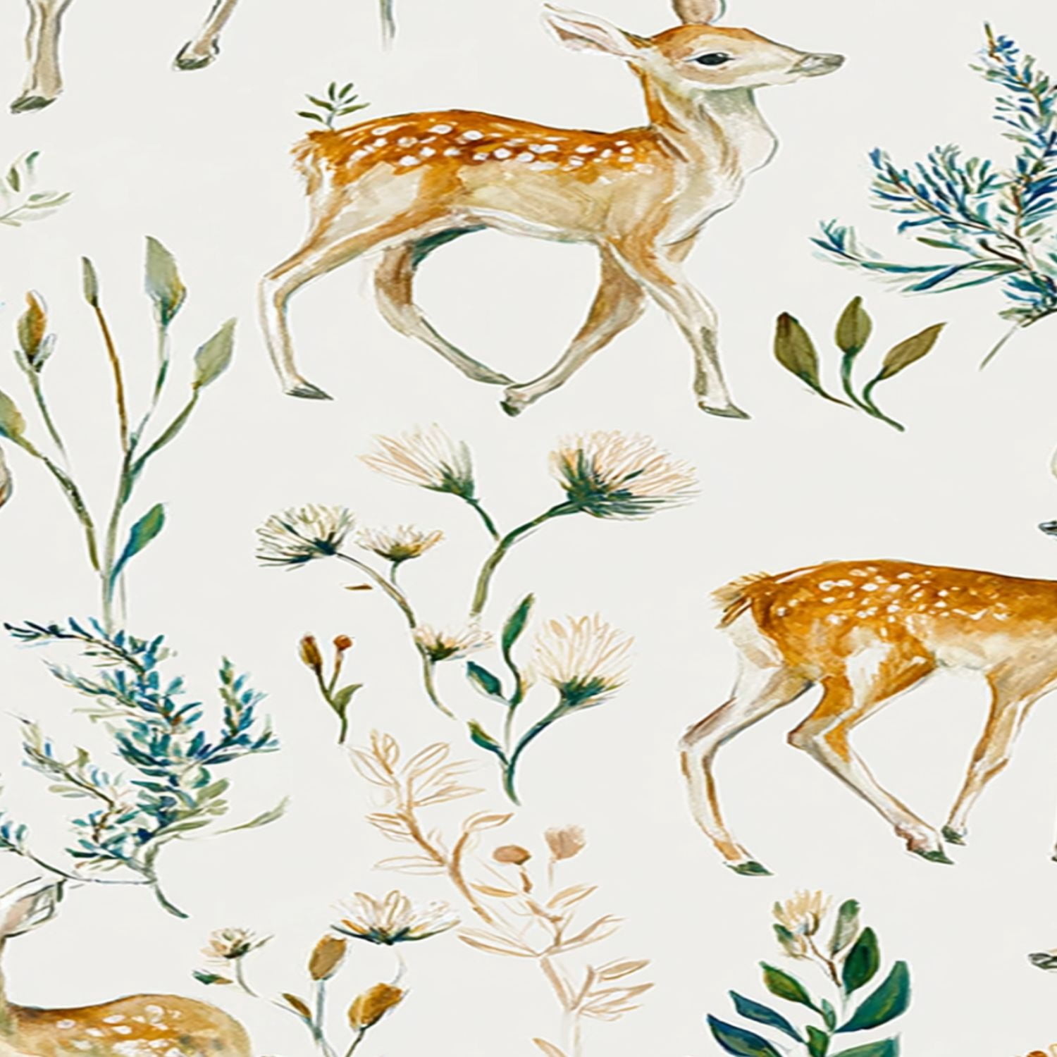Peel and Stick Wallpaper Cute Baby Deer Wildflowers Watercolor Hunting Wildlife Wall Mural 17.7in x 9.8ft Self Adhesive Removable Wall Paper Renter Friendly Wallpaper for Nursery Bedroom Cabinets