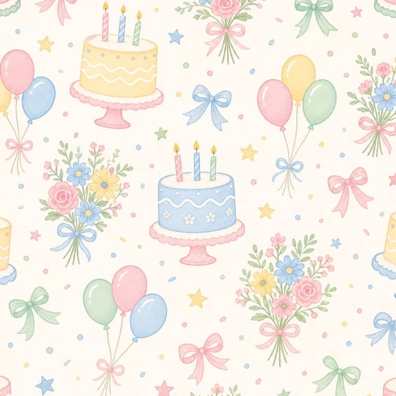 Peel and Stick Wallpaper Cute Birthday Celebration Cake Balloons Candles Bows Flowers 24in x 118in Contact Paper Removable Self Adhesive Wall Mural Wall Decor for Bedroom Kitchen Cabinets