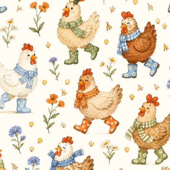 Peel and Stick Wallpaper Cute Chickens Wearing Scarves Boots Floral Seamless Watercolor Wall Mural 23.6in x 9.8ft Self Adhesive Removable Wallpaper Renter Friendly for Nursery Bedroom Cabinets