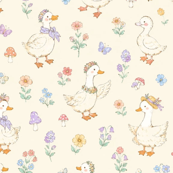 Peel and Stick Wallpaper Cute Duck Floral Watercolor Garden 17.7in x 118in Contact Paper Removable Self Adhesive Wall Mural Wall Decor for Bedroom Kitchen Cabinets
