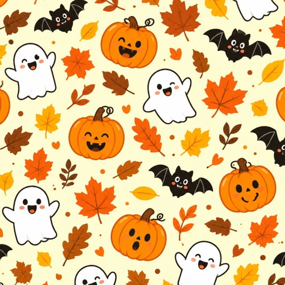 Peel and Stick Wallpaper Cute Halloween ghosts smiling Ghosts Pumpkins Bats Autumn Leaves 17.7"x118" Contact Paper Removable Self Adhesive Waterproof Wall Decor for Bedroom Kitchen Cabinets