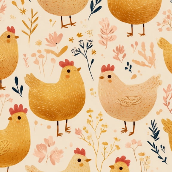 Peel and Stick Wallpaper Cute Hand Drawn Chickens Yellow Peach Tones Floral Accents 17.7in x 118in Contact Paper Removable Self Adhesive Wall Mural Wall Decor for Bedroom Kitchen Cabinets