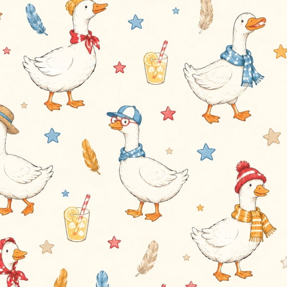Peel and Stick Wallpaper Cute Illustrated Ducks Hats Scarves Accessories Cream Wall Mural 17.7in x 9.8ft Self Adhesive Removable Wallpaper Renter Friendly for Nursery Bedroom Cabinets