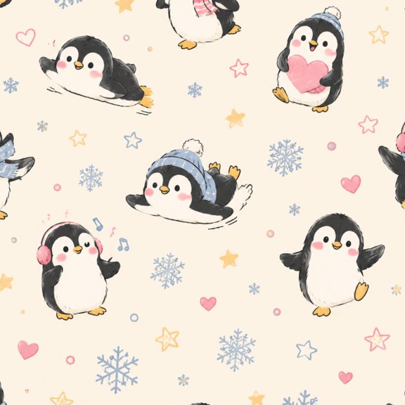Peel and Stick Wallpaper Cute Penguin Winter for kid Snowflakes Hearts Stars Pastel Colors 17.7"x118" Contact Paper Removable Self Adhesive Waterproof Wall Decor for Bedroom Kitchen Cabinets