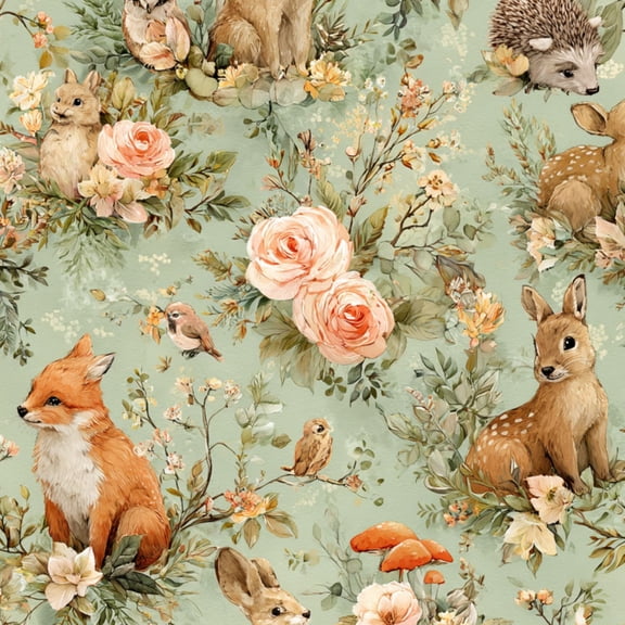 Peel and Stick Wallpaper Cute Woodland Animals Foxes Deer Rabbits Bears Raccoons Owls Green 17.7in x 118in Contact Paper Removable Self Adhesive Wall Mural Wall Decor for Bedroom Kitchen Cabinets