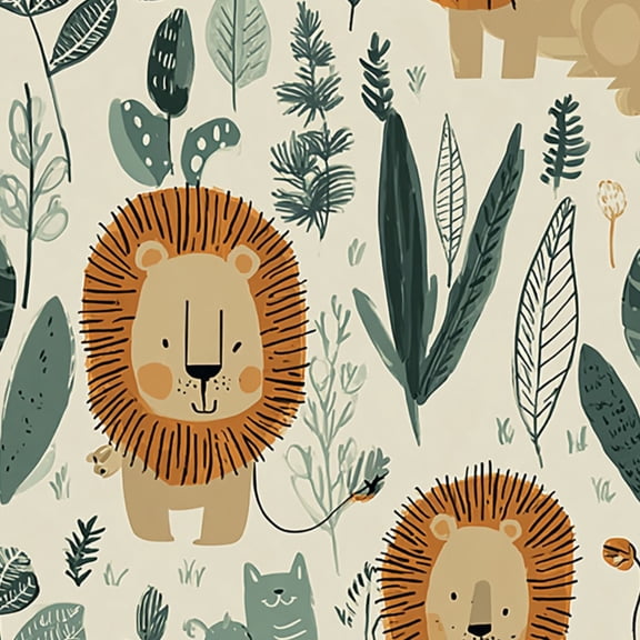 Peel and Stick Wallpaper Cute lion jungle seamless Hand drawn for kids 24in x 118in Contact Paper Removable Self Adhesive Wall Mural Wall Decor for Bedroom Kitchen Cabinets