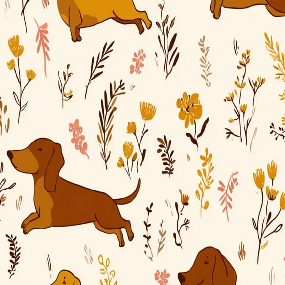 Peel and Stick Wallpaper Dachshund Dog Floral Botanical Warm Autumn Wall Mural 23.6in x 9.8ft Self Adhesive Removable Wall Paper Renter Friendly Wallpaper for Girls Bedroom Nursery Livingroom
