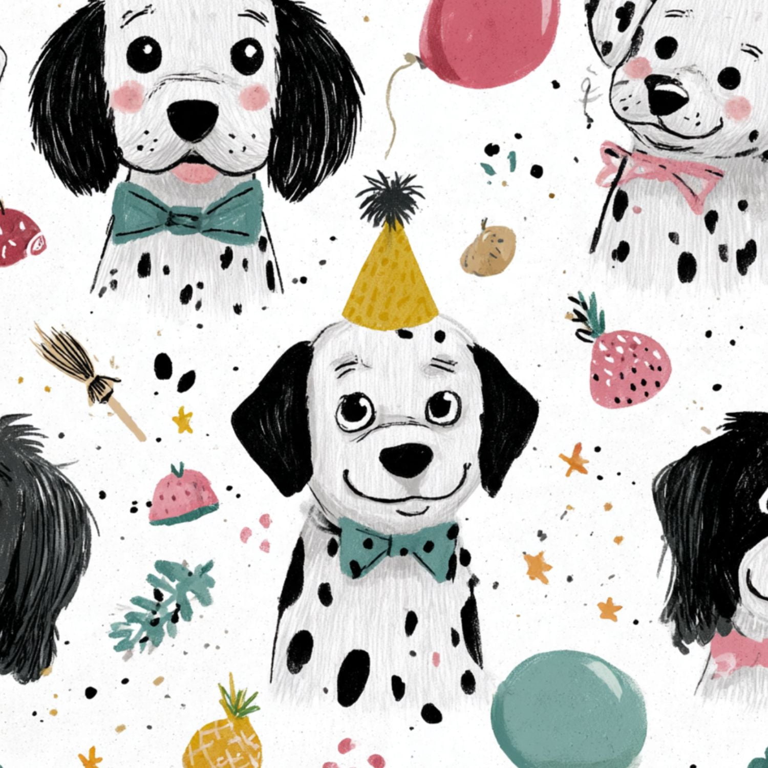 Peel and Stick Wallpaper Dalmatian Dogs Playful Party Hats Bow Ties ...