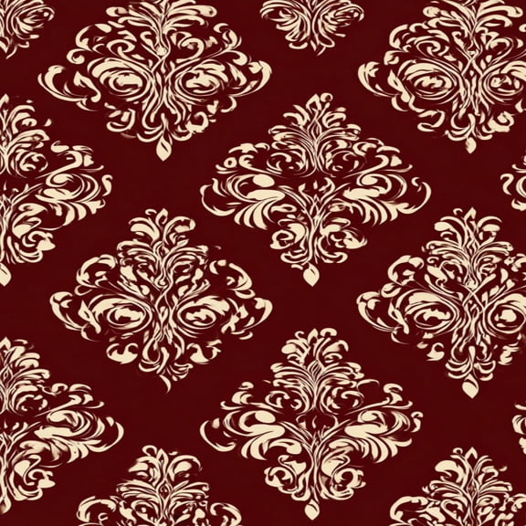 Peel and Stick Wallpaper Damask Ornamental Cream Baroque Motifs Burgundy Red Wall Mural 17.7in x 9.8ft Self Adhesive Removable Wall Paper Renter Friendly Wallpaper for Nursery Bedroom Cabinets