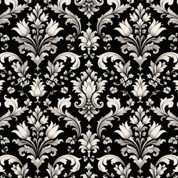 Peel and Stick Wallpaper Damask seamless baroque style Black white floral Graphic Wall Mural 17.7in x 9.8ft Self Adhesive Removable Wall Paper Renter Friendly Wallpaper for Nursery Bedroom Cabinets