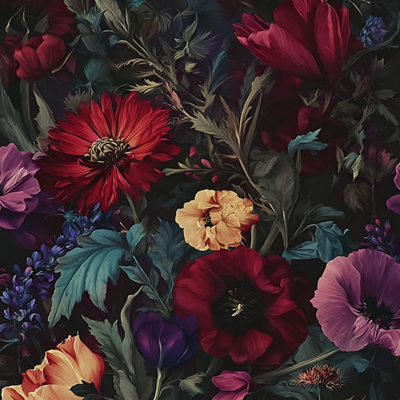 Peel and Stick Wallpaper Dark Floral Bouquet Red Purple Yellow Blooms Wall Mural 23.6in x 9.8ft Self Adhesive Removable Wall Paper Renter Friendly Wallpaper for Bedroom